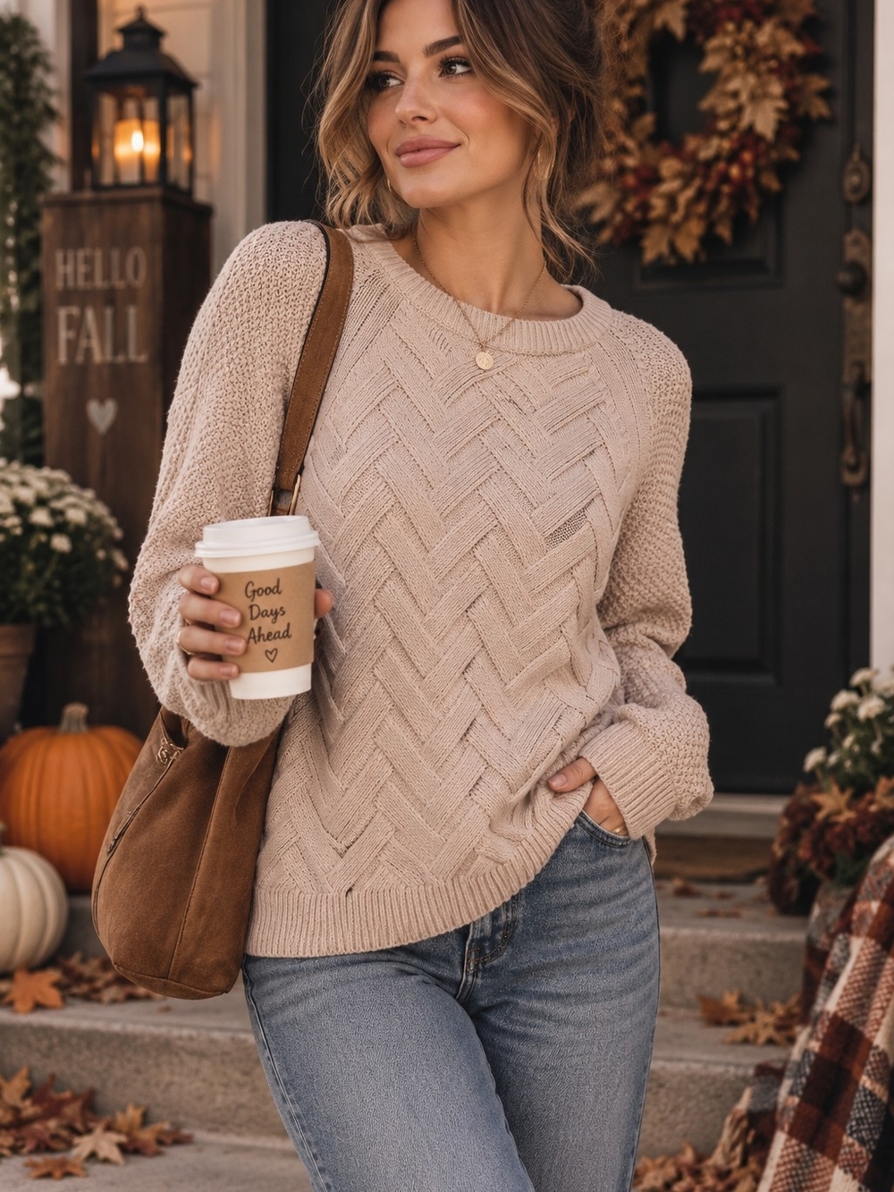 Sonoma Size S Cable Knit Sweater Beige Taupe Cozy Fall Cottagecore